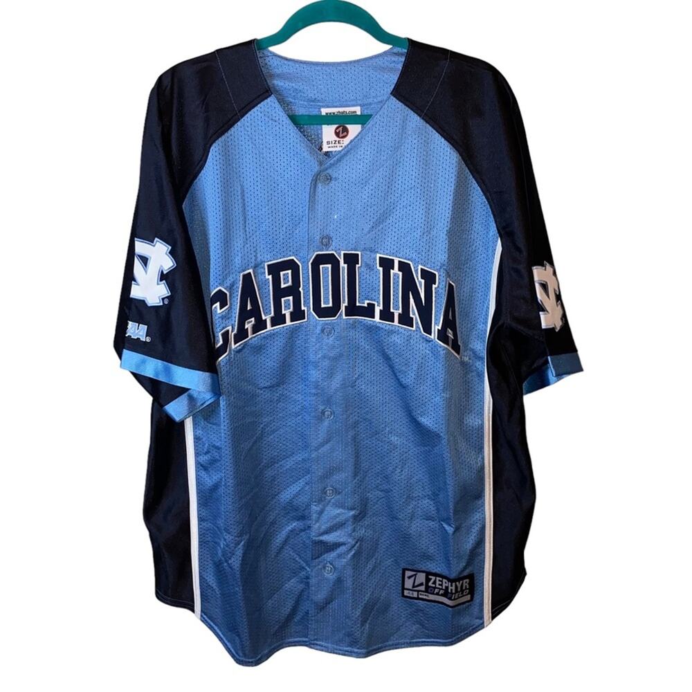NWT Zephyr North Carolina‎ Tar Heels Baseball Jersey Size 44 UNC Blue